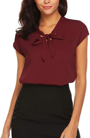 Amazon.com: ACEVOG Womens Bow Tie Neck Long/Short Sleeve Casual Office Work Chiffon Blouse Shirts Tops: Clothing