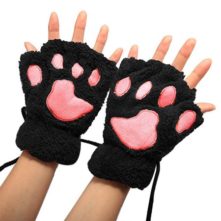 Arshiner Women Bear Plush Cat Paw Claw Glove Soft Winter Gloves Grey-1, One Size at Amazon Women’s Clothing store