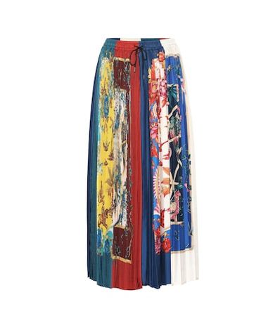 Printed pleated silk midi skirt
