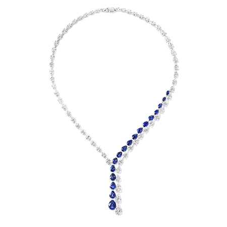 Classic Graff | Pear shape Cross-over Necklace, Sapphire and Diamond | Graff