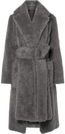 Belted Faux Fur Coat - Gray