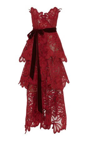 Strapless Tiered Lace Gown by Oscar de la Renta | Moda Operandi