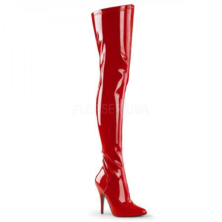Red thigh high boots leather