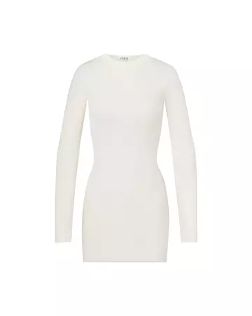 Long Sleeve Crewneck Mini Dress Cream | ÉTERNE