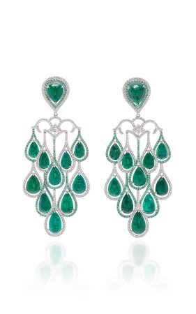 18K White Gold and Emerald Earrings by Saboo | Moda Operandi