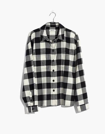 Flannel Shirt-Jacket in Buffalo Check black white