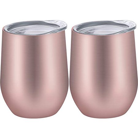 Amazon.com: Skylety 12 oz Insulated Wine Tumbler with Lid, Stainless Steel Stemless Wine Glass Double Wall Vacuum Insulated Travel Tumbler Cup for Coffee, Drinks, Champagne, Beverage, 2 Pieces (Rose Gold): Home & Kitchen