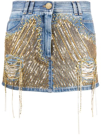Balmain Sequinned Denim Skirt Ss20 | Farfetch.com