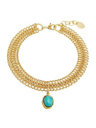 Sylvia Toledano Goldtone & Turquoise Charm Chunky Choker Necklace