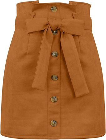 Meyeeka Bodycon Suede Skirts for Women Plain Solid Button Front Leather High Waist Mini Skirt S Khaki at Amazon Women’s Clothing store