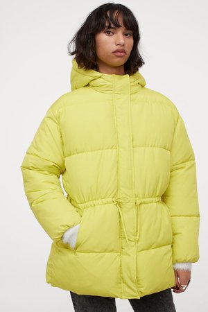Drawstring-waist puffer jacket - Yellow-green - Ladies | H&M GB