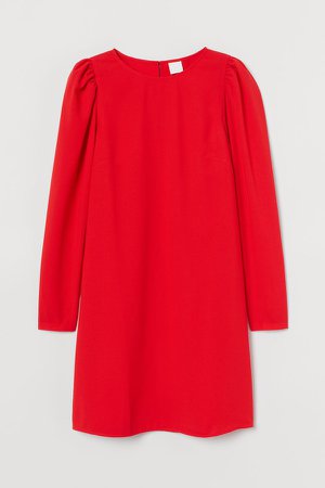 Puff-sleeved Dress - Red