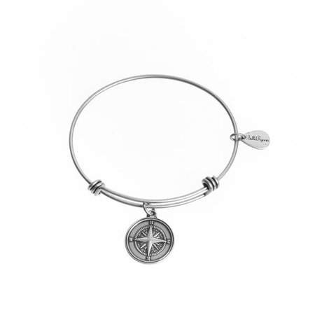 Compass Expandable Bangle Charm Bracelet in Silver. BellaRyann.com