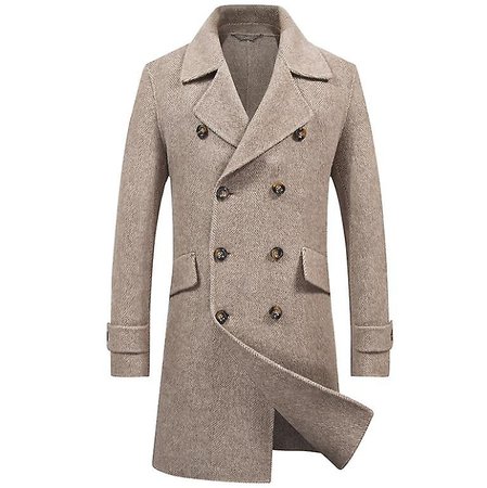 Men's Winter Wool Coats Blend Trench Long Top Pea Coat Slim Fit Double Breasted Classic Stylish Overcoat | Fruugo IE