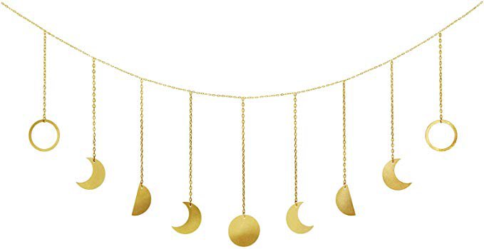 Amazon.com: Mkono Moon Phase Garland with Chains Boho Gold Shining Phase Wall Hanging Holiday Ornaments Moon Hang Art Room Headboard Decor for Bedroom Living Room Apartment Dorm Nursery Room Home Office, Gold: Home & Kitchen