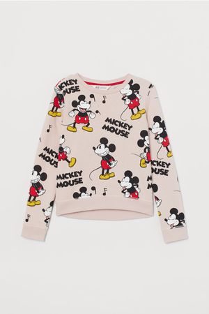Sweatshirt with Printed Design - Powder pink/Mickey Mouse - Kids | H&M US