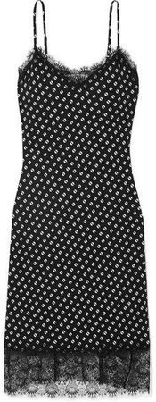 Lace-trimmed Printed Stretch-jersey Dress - Black