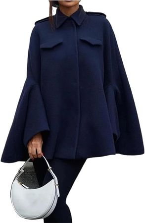 Amazon.com: YiKeGuiHuaShu Elegant Solid Cloak Woolen Coat For Women Lapel Batwing Sleeve Warm Jacket Autumn Winter Chic Lady Streetwear : Clothing, Shoes & Jewelry