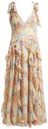 Ava Floral Print Ruffle Silk Blend Dress - Womens - Multi
