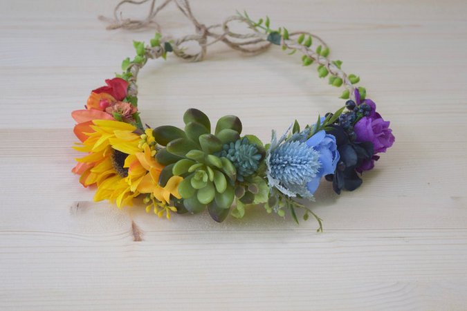 Rainbow Flower Crown Pride Headband Festival Crown | Etsy