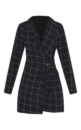 Black Checked Long Sleeve Blazer Dress | PrettyLittleThing