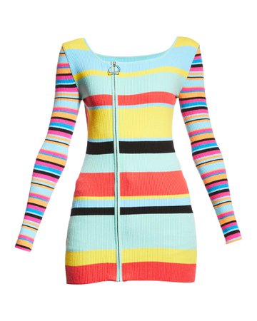 Andersson Bell Striped Zip-Up Knit Mini Dress | Neiman Marcus