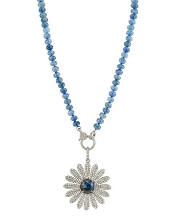 Sheryl Lowe Aquamarine & Pave Diamond Daisy Necklace