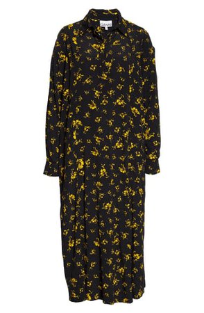 Ganni Floral Print Crepe Long Sleeve Midi Dress | Nordstrom