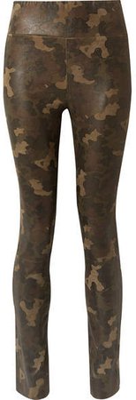 Camouflage-print Suede Leggings - Army green