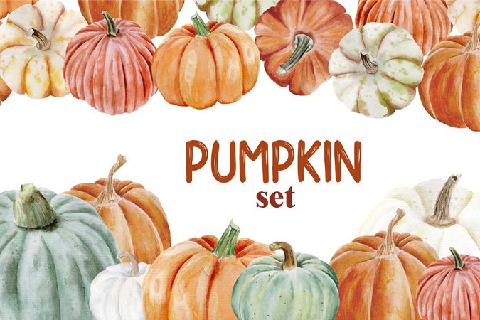 Autumn pumpkin watercolor clip art | Custom-Designed Illustrations ~ Creative Market