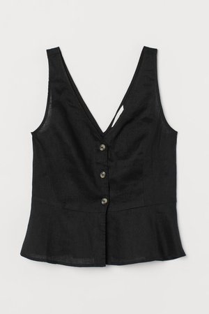 V-neck Linen Blouse - Black - Ladies | H&M US