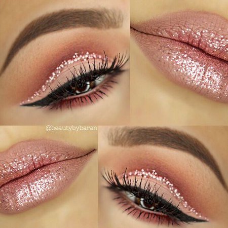 Pinterest - ✨Love the rose gold tones in this glitter cut crease look by @beautybybaran wearing our #PixieLuxeLashes. Details: •eyebrows @anas | Makeup