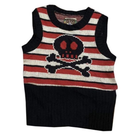 striped knitted sweater vest with skull black red