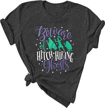 Amazon.com: Beware of Hitch Hiking Ghost Shirt Women Funny Halloween Shirt Haunted Shirt Ghost T-Shirt Short Sleeve Shirt Gray : Clothing, Shoes & Jewelry