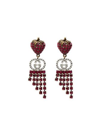 Gucci Strawberry Crystal Drop Earrings 580959I4769 Red | Farfetch