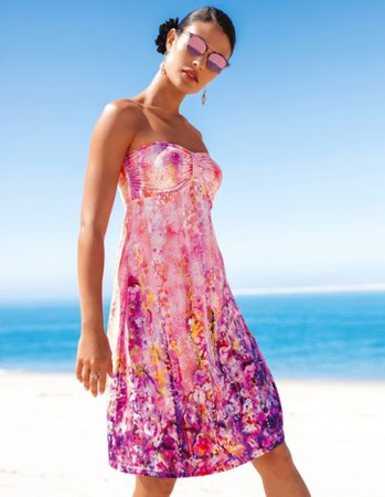 Flared bandeau sun dress, apricot/multi-coloured, purple, orange | MADELEINE Fashion