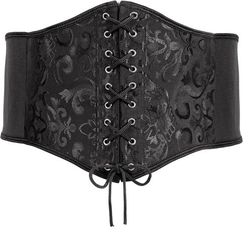XZQTIVE Womens Corset Belt Elastic Waist Belt Lace-up Cinch Belt Pirate Corset Belt Renaissance for Costume 5.9'' Width, Black at Amazon Women’s Clothing store