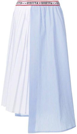 striped and pleated panelled skirt