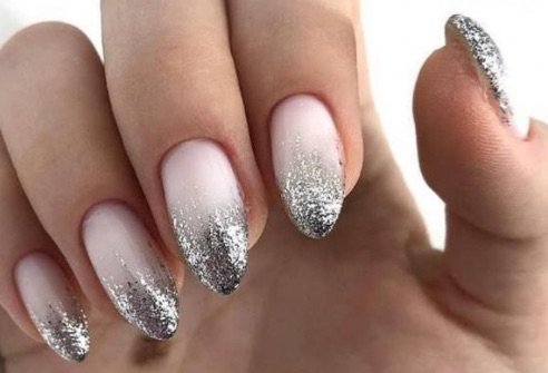 Silver Glitter Tip Nails