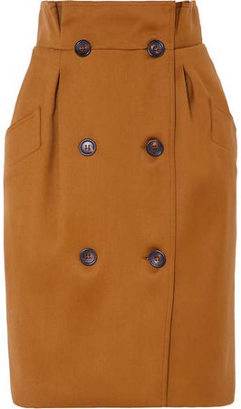 Button-embellished Wool Skirt - Brown