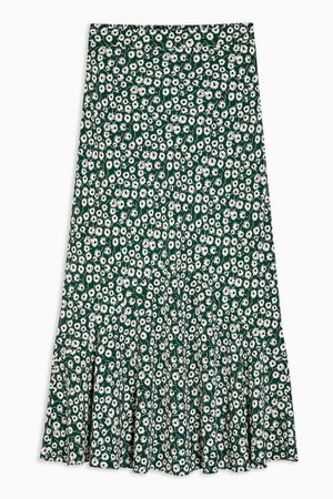 Green Floral Heart Flounce Midi Skirt | Topshop