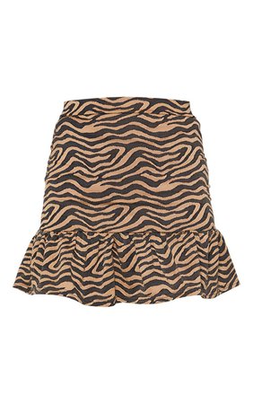 Tan Zebera Print Flippy Hem Mini Skirt | PrettyLittleThing USA