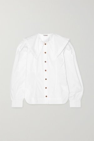 White Ruffle-trimmed cotton-poplin blouse | GANNI | NET-A-PORTER