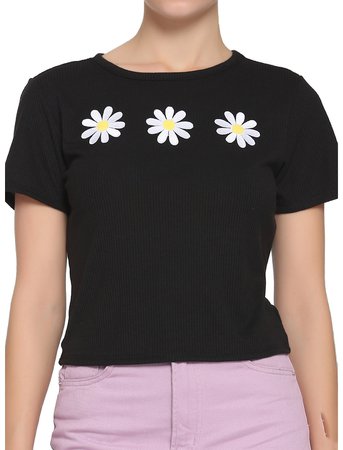Embroidered Daisy Girls Crop Baby T-Shirt