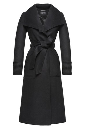 SENTALER Luxury Outerwear: Long Wide Collar Wrap Coat - Black