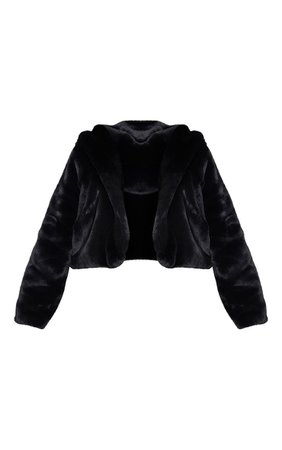 Plus Black Cropped Faux Fur Coat | Plus Size | PrettyLittleThing