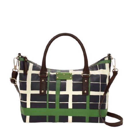 green navy and cream plaid purse