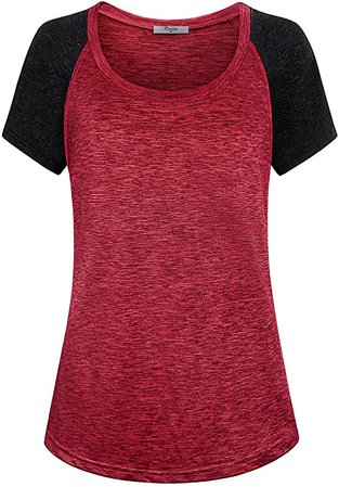 Amazon.com: Cestyle Gym Tops for Women, Women's Round Neck Yoga Moisture Wicking Shirts Flattering Color Block Short Sleeve Athletic Tunic with Leggings Red X-Large: Clothing
