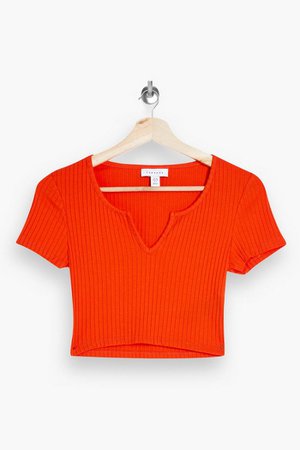 Orange Ribbed Notch T-Shirt | Topshop