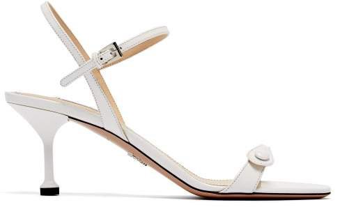 Button Strap Leather Sandals - Womens - White